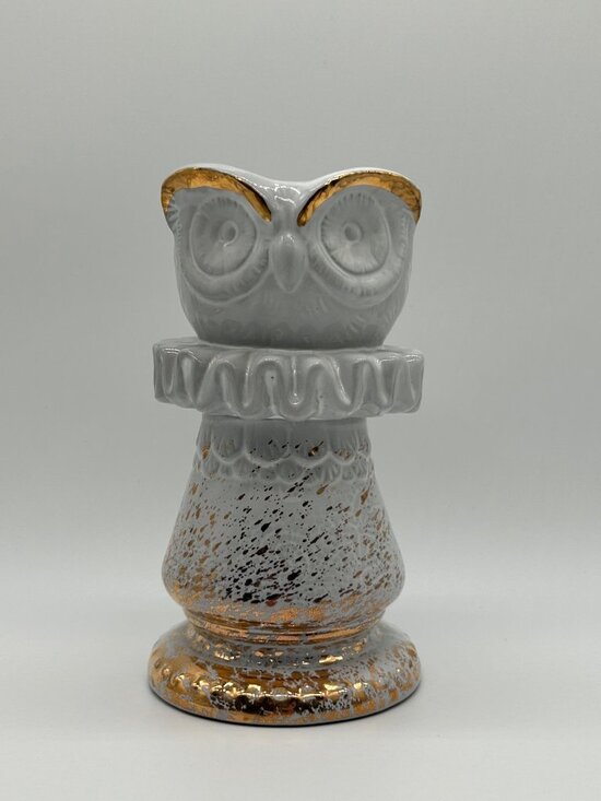 Anthropologie Other - Anthropologie Stoneware Owl Chess Piece Vase Gray Gold Retired Regency Whimsical